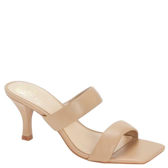 NEW Vince Camuto Aslee Nude Leather Square Toe Dress Sandal Heels Size 10 - Picture 1 of 10